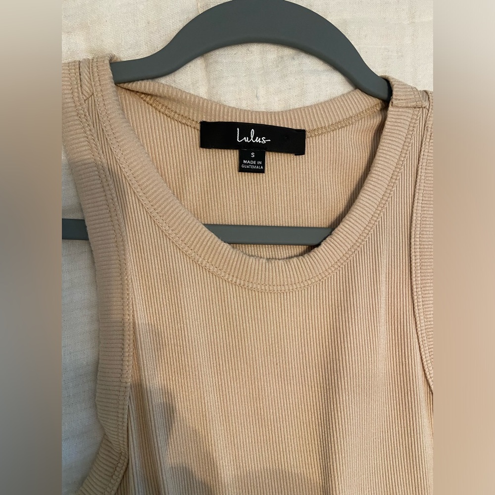 Lulu’s Simply Wonderful Tan Ribbed Bodycon Midi Dress - Picture 7 of 8